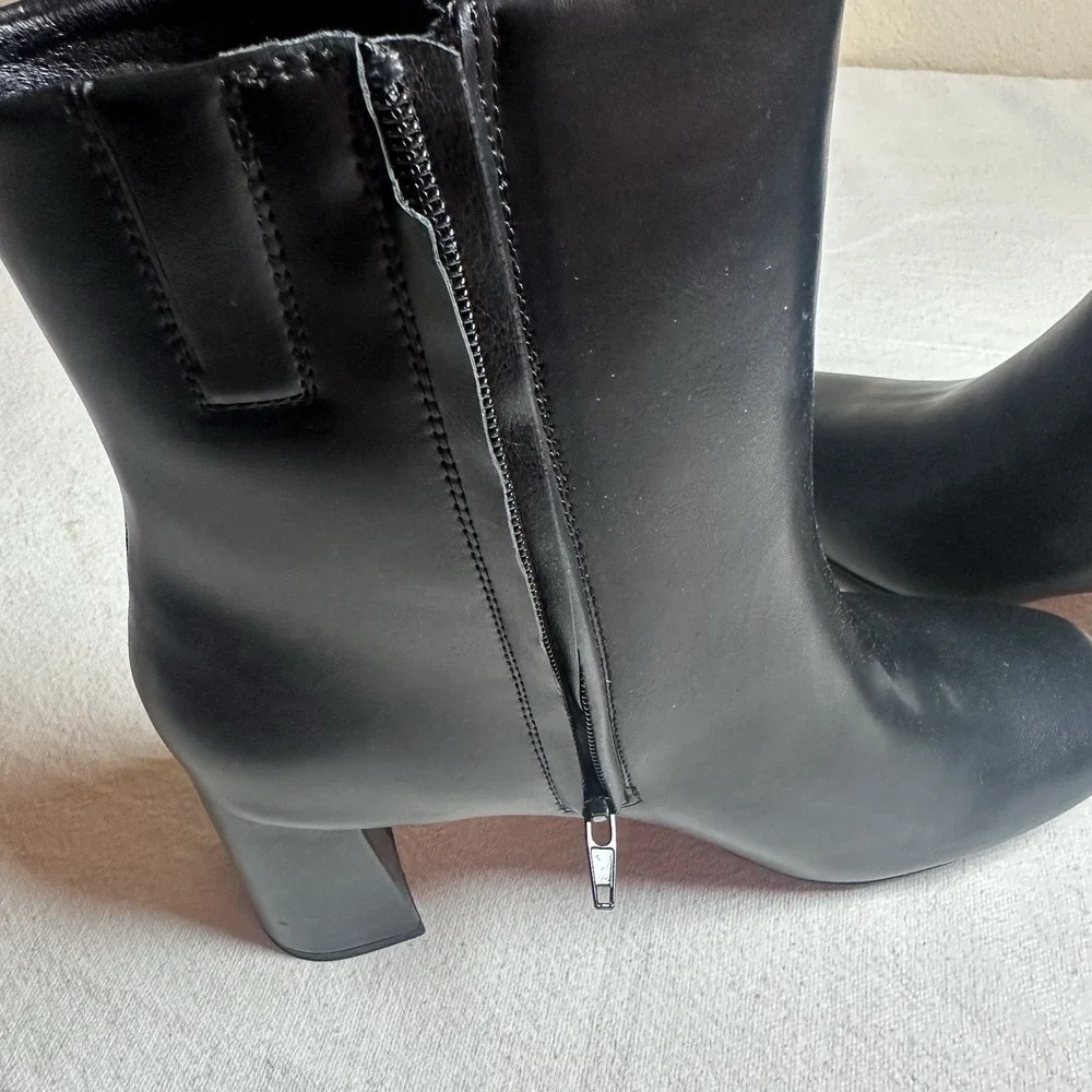 Sugar Womens Black Faux Leather Element Square Toe Block Heel Side Zip Boots 10M
